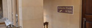 Chemical-Etched signage in Hotel Stairs