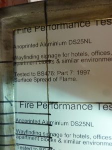 Anoprinted aluminium for fire testing